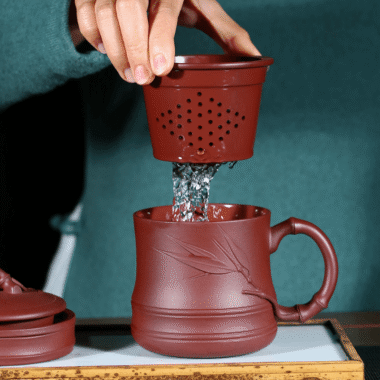 Yixing Zisha Tea Mug with Filter [Bamboo] 5pcs Set (Zi Ni – 450ml)