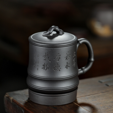 Yixing Zisha Tea Mug with Filter [Bamboo] (Hei Ni – 500ml)