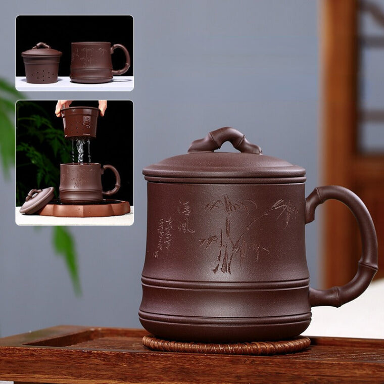 Yixing Zisha Tea Mug with Filter [Bamboo] 500ml