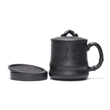 Yixing Zisha Tea Mug with Filter [Bamboo] (Hei Ni – 500ml)
