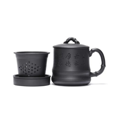 Yixing Zisha Tea Mug with Filter [Bamboo] (Hei Ni – 500ml)