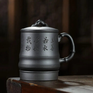 Yixing Zisha Tea Mug with Filter [Bamboo] (Hei Ni – 500ml)