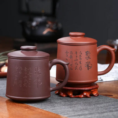 Yixing Zisha Tea Mug with Filter [Blessing] (Qingshui Ni / Zi Ni – 450ml)