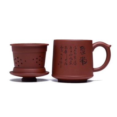 Yixing Zisha Tea Mug with Filter [Blessing] (Qingshui Ni / Zi Ni – 450ml)
