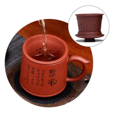 Yixing Zisha Tea Mug with Filter [Blessing] (Qingshui Ni / Zi Ni – 450ml)