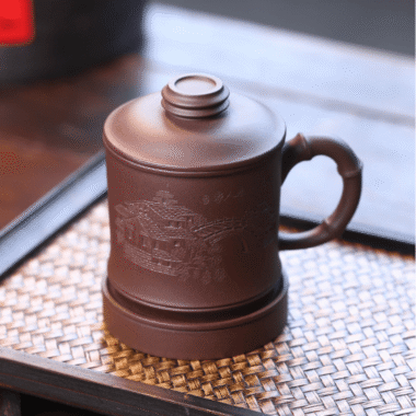 Yixing Zisha Tea Mug with Filter [Shanshui] (Zi Ni – 355ml)