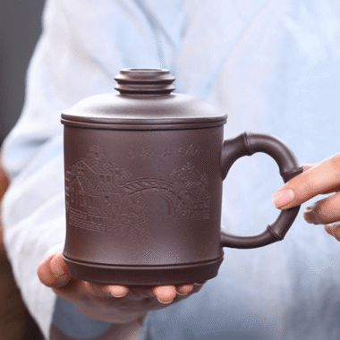Yixing Zisha Tea Mug with Filter [Shanshui] (Zi Ni – 355ml)