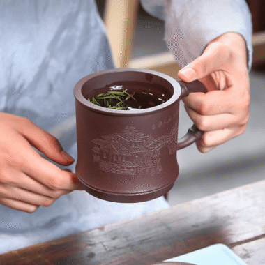 Yixing Zisha Tea Mug with Filter [Shanshui] (Zi Ni – 355ml)
