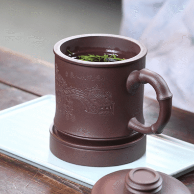 Yixing Zisha Tea Mug with Filter [Shanshui] (Zi Ni – 355ml)