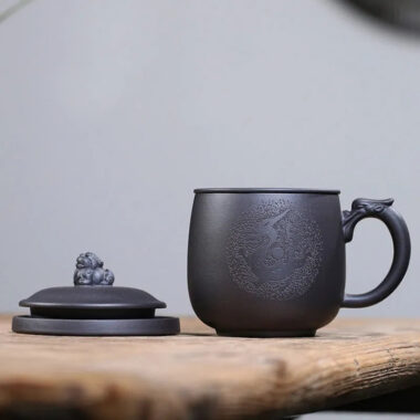 Yixing Zisha Tea Mug with Filter [Teng Long] (Hei Ni – 500ml)