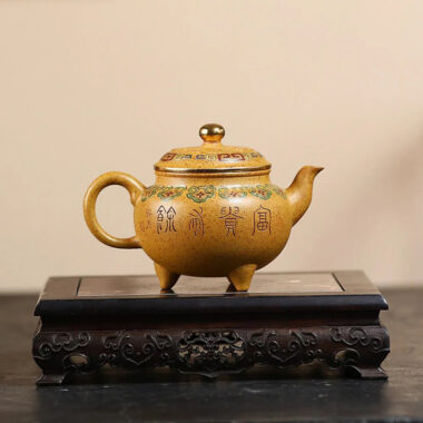 Yixing Zisha Teapot [Dabin Ruyi] Golden Enamel (Duan Ni Firewood Fired – 250ml)