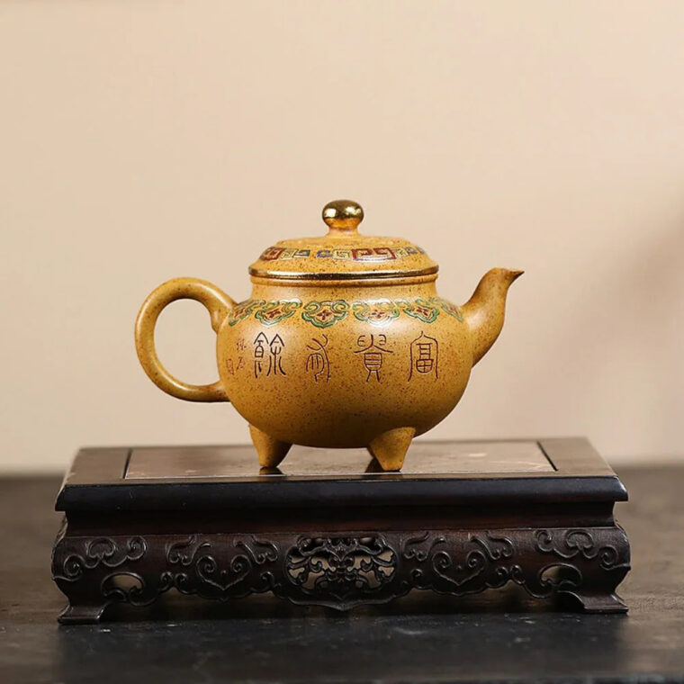Yixing Zisha Teapot [Dabin Ruyi] Golden Enamel (Duan Ni Firewood Fired – 250ml)