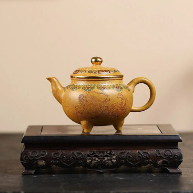 Yixing Zisha Teapot [Dabin Ruyi] Golden Enamel (Duan Ni Firewood Fired – 250ml)