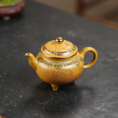 Yixing Zisha Teapot [Dabin Ruyi] Golden Enamel (Duan Ni Firewood Fired – 250ml)