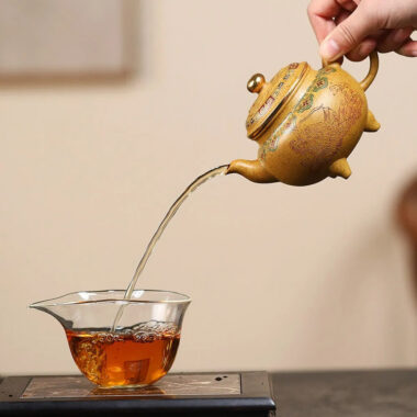 Yixing Zisha Teapot [Dabin Ruyi] Golden Enamel (Duan Ni Firewood Fired – 250ml)