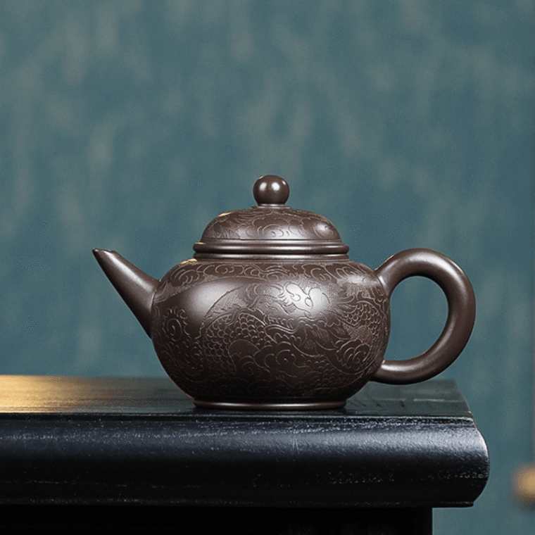 Yixing Zisha Teapot [Dragon Carved Shui Ping] (Zi Ni – 250ml)