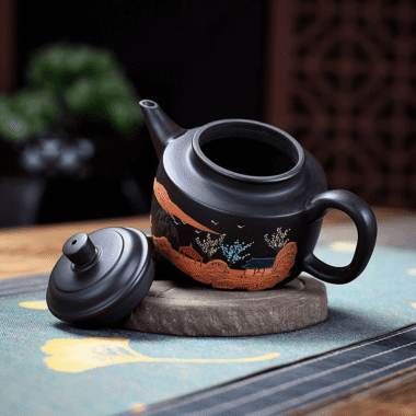 Yixing Zisha Teapot [Landscape DeZhong] (Hei Zhu Ni – 260ml)