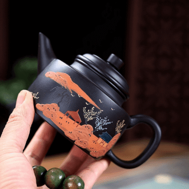 Yixing Zisha Teapot [Landscape DeZhong] (Hei Zhu Ni – 260ml)