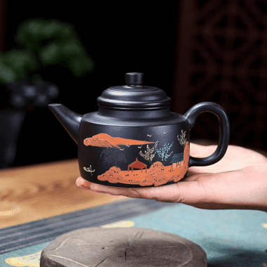 Yixing Zisha Teapot [Landscape DeZhong] (Hei Zhu Ni – 260ml)