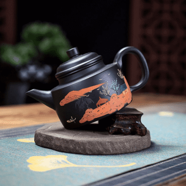 Yixing Zisha Teapot [Landscape DeZhong] (Hei Zhu Ni – 260ml)