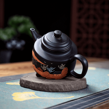 Yixing Zisha Teapot [Landscape DeZhong] (Hei Zhu Ni – 260ml)