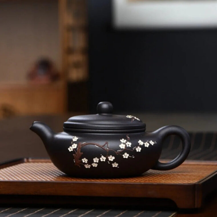 Yixing Zisha Teapot [Plum Blossom Fanggu] (Hei Ni – 220ml)