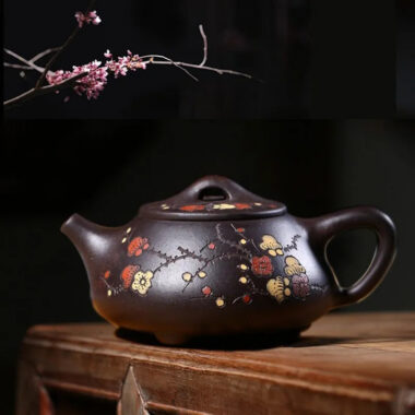 Yixing Zisha Teapot [Plum Blossom Shi Piao] (Hei Jin Sha – 220ml)