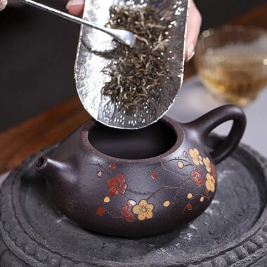 Yixing Zisha Teapot [Plum Blossom Shi Piao] (Hei Jin Sha – 220ml)