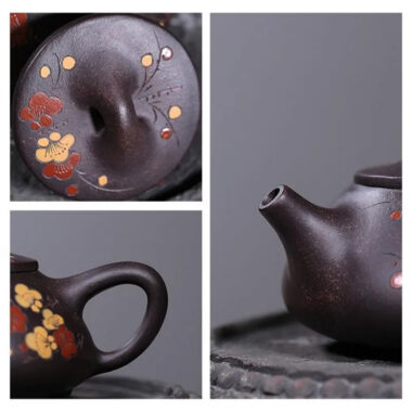 Yixing Zisha Teapot [Plum Blossom Shi Piao] (Hei Jin Sha – 220ml)