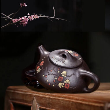 Yixing Zisha Teapot [Plum Blossom Shi Piao] (Hei Jin Sha – 220ml)