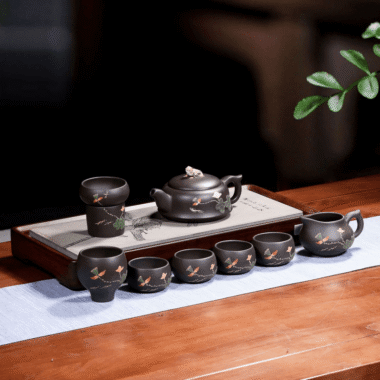 Yixing Zisha Teapot Set [Lotus Pond Moonlight] (Hei Zhu Ni – 260ml)