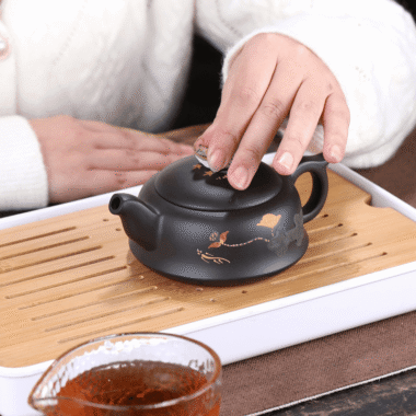 Yixing Zisha Teapot Set [Lotus Pond Moonlight] (Hei Zhu Ni – 260ml)