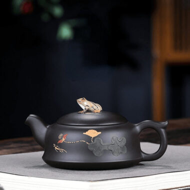 Yixing Zisha Teapot Set [Lotus Pond Moonlight] (Hei Zhu Ni – 260ml)