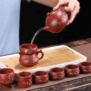 Yixing Zisha Teapot Set [Plum Blossom Xishi] (Dahongpao – 260ml)