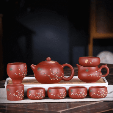 Yixing Zisha Teapot Set [Plum Blossom Xishi] (Dahongpao – 260ml)