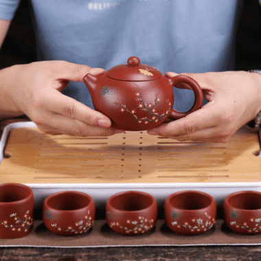 Yixing Zisha Teapot Set [Plum Blossom Xishi] (Dahongpao – 260ml)