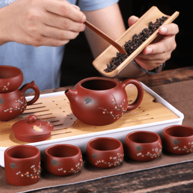 Yixing Zisha Teapot Set [Plum Blossom Xishi] (Dahongpao – 260ml)