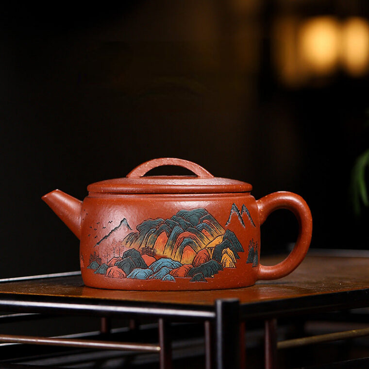 Yixing Zisha Teapot [Shanshui Hanwa] (Hong Jiang Po Ni – 220ml)