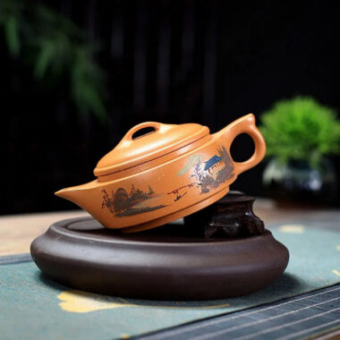 Yixing Zisha Teapot [Shanshui Yinxiang Yu Pan] (Duan Ni – 240ml)