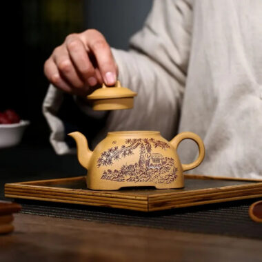Yixing Zisha Teapot [Sifang Guling] (Huangjin Duan NI – 280ml)