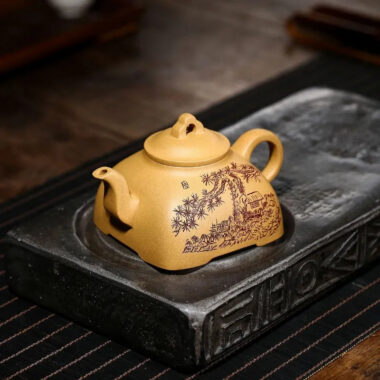 Yixing Zisha Teapot [Sifang Guling] (Huangjin Duan NI – 280ml)