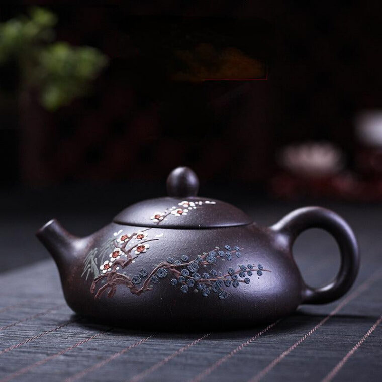 Yixing Zisha Teapot [Three Friends of Winter] (Hei Jin Sha – 160ml)
