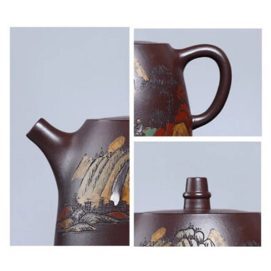 Full Handmade Yixing Zisha Shanshui Color Painted Teapot [Han Duo] (Lao Zi Ni – 310ml)