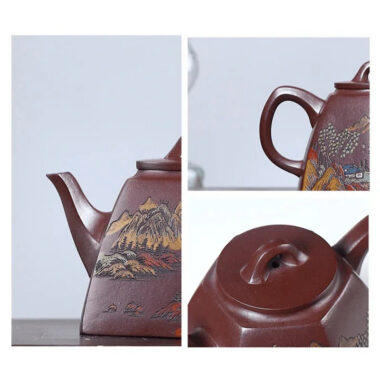 Full Handmade Yixing Zisha Shanshui Color Painted Teapot [Liufang Qin Quan] (Lao Zi Ni – 290ml)