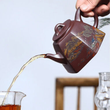 Full Handmade Yixing Zisha Shanshui Color Painted Teapot [Liufang Qin Quan] (Lao Zi Ni – 290ml)