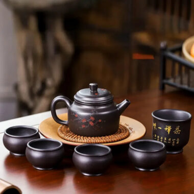 Full Handmade Yixing Zisha Teapot [An Xiang] 1 Pot 5 Cups Set (Shi Huang – 280ml)