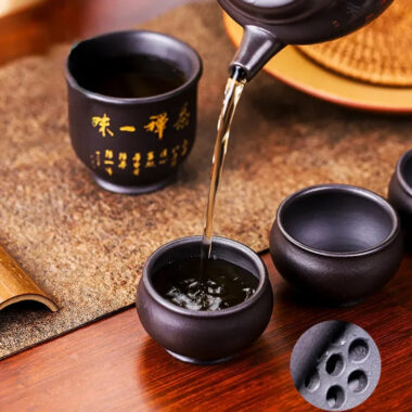 Full Handmade Yixing Zisha Teapot [An Xiang] 1 Pot 5 Cups Set (Shi Huang – 280ml)