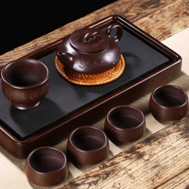 Full Handmade Yixing Zisha Teapot [Cheng Feng Po Lang] 1 Pot 5 Cups Set (Lao Zi Ni – 320ml)