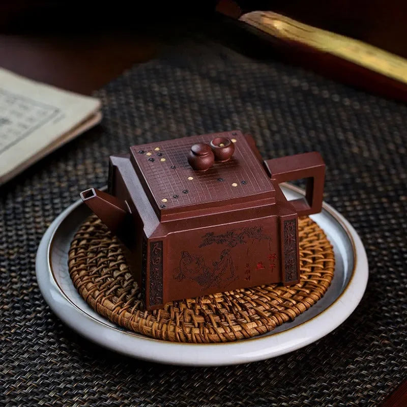Full Handmade Yixing Zisha Teapot [Chess Joy] (Di Cao Qing – 280ml)