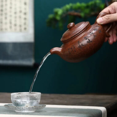 Full Handmade Yixing Zisha Teapot [Fanggu Pot] Full Set (Longgu Jin Sha – 480ml)